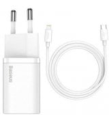 Мережевий зарядний пристрій Baseus Super Silicone PD Charger 20W (1Type-C) With Cable Type-C to Lightning White