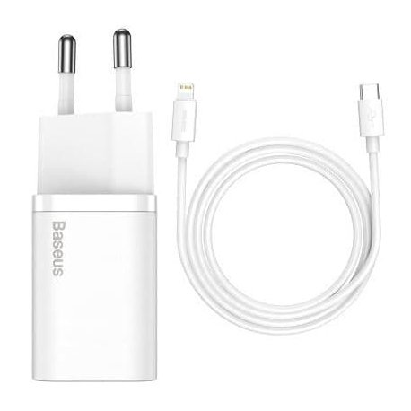 Сетевое зарядное устройство Baseus Super Silicone PD Charger 20W (1Type-C) With Cable Type-C to Lightning White