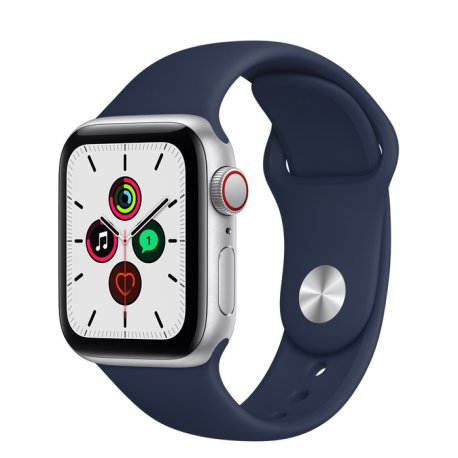 Apple Watch SE 40mm (GPS+LTE) Silver Aluminum Case with Deep Navy Sport Band (MYE92/MYEG2)