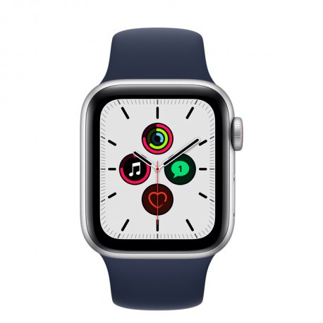 Apple Watch SE 40mm (GPS+LTE) Silver Aluminum Case with Deep Navy Sport Band (MYE92/MYEG2)