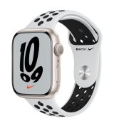 Apple Watch Series 7 45mm (GPS) Starlight Aluminum Case with Pure Platinum/Black Nike Sport Band (MKNA3)