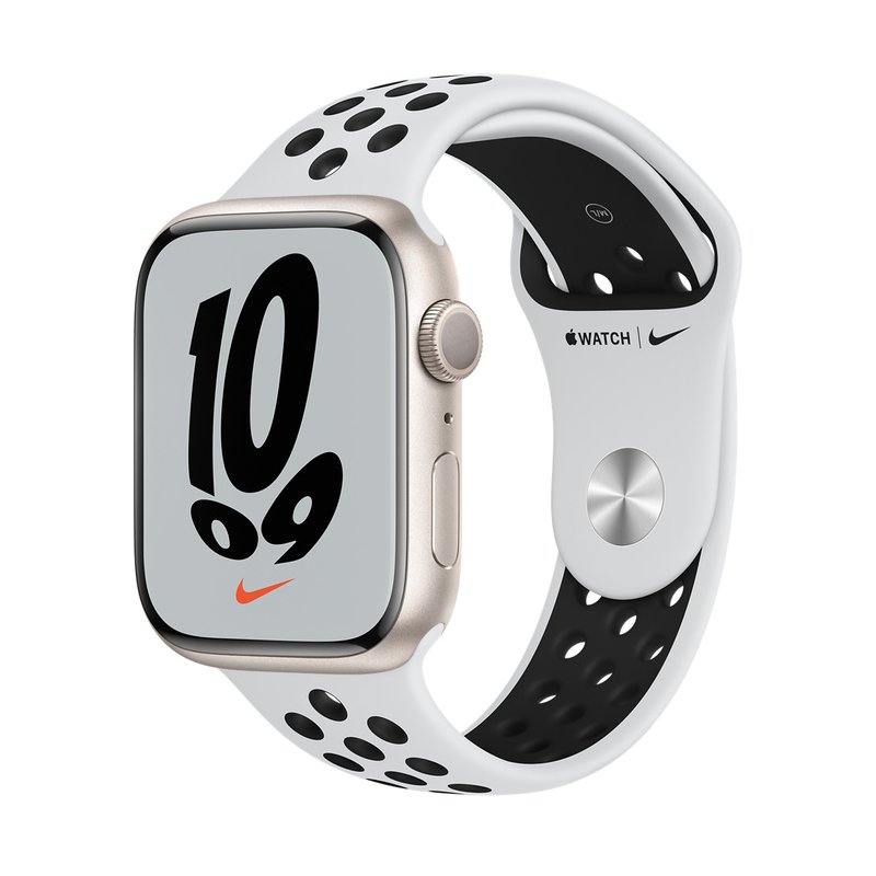 Apple Watch Series 7 45mm Gps Starlight Aluminum Case With Pure Platinumblack Nike Sport Band Mkna3 