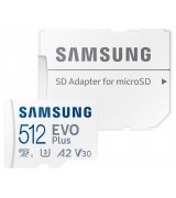 Карта памяти Samsung 512GB microSDXC C10 UHS-I U3 R130/W90MB/s Evo Plus V2 + SD адаптер (MB-MC512KA/RU)