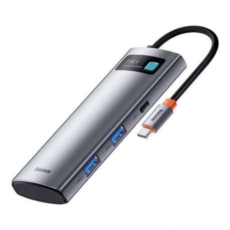 HUB Baseus Metal Gleam Multifunctional 7-in-1 (2xUSB3.0 + 4HKHD + 2xType-C + PD + TF + SD) Grey (WKWG20113)