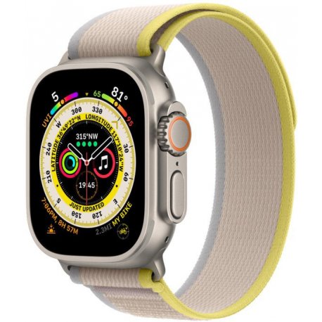 Apple Watch Ultra 49mm (GPS+LTE) Titanium Case with Yellow/Beige Trail Loop - M/L (MQFU3/MQF23)
