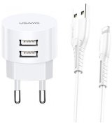 Сетевое зарядное устройство Usams Travel Charging Set Send-Tu Series (T20 2хUSB Round Charger+U35 lightning cable) White