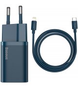 Сетевое зарядное устройство Baseus Super Silicone PD Charger 20W (1Type-C) + With Cable Type-C to Lightning Blue (TZCCSUP-B03)
