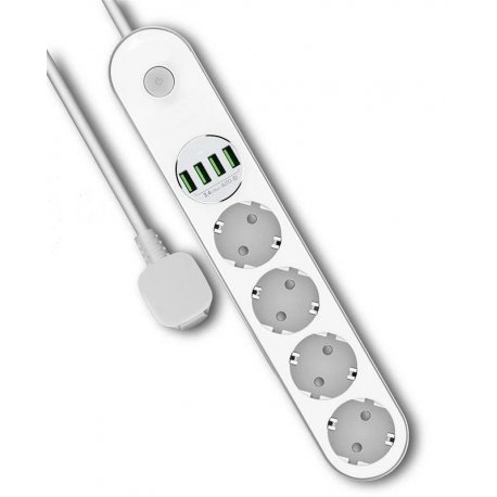 Мережевий подовжувач ColorWay 4 розетки / 4xUSB, 2 м White (CW-CHE44W)