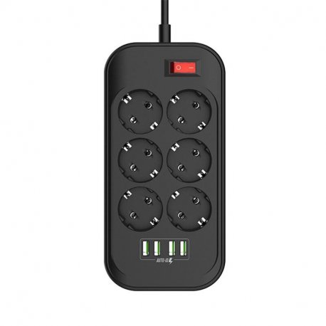 Мережевий подовжувач ColorWay 6 розеток / 4xUSB, 2м Black (CW-CHE64B)
