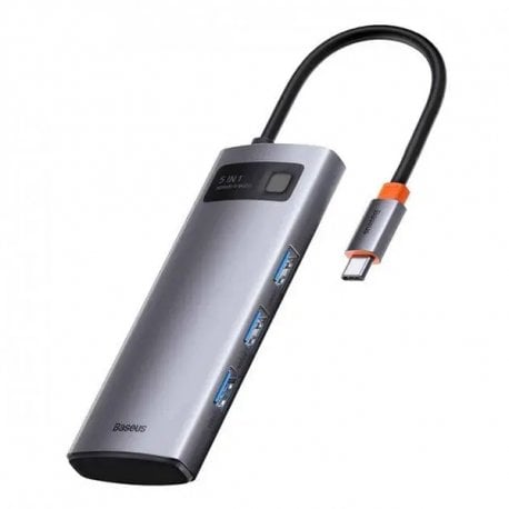 HUB Baseus Metal Gleam Series 5in1 30Hz Version (3xUSB3.0+4KHD+Type-C) Grey (WKWG020013)