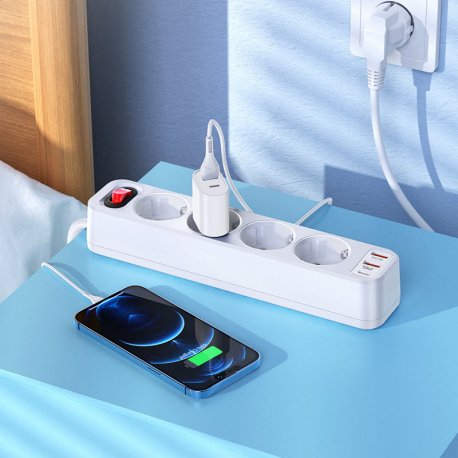 Сетевой удлинитель Hoco NS1 4 розетки / 3USB (Type-C PD20W+2USB 18W) 1,8m White