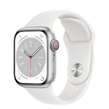 Apple Watch Series 8 41mm (GPS+LTE) Silver Aluminum Case with White Sport Band - Size S/M (MP4E3)