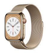 Apple Watch Series 8 45mm (GPS+LTE) Gold Stainless Steel Case w. Gold Milanese Loop (MNKP3/MNKQ3)