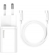 Сетевое зарядное устройство Baseus Super Silicone PD Charger 25W (1Type-C) + With Cable Type-C to Type-C White (TZCCSUP-L02)