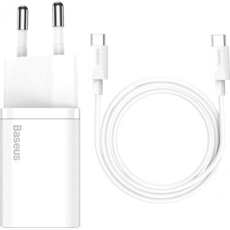 Сетевое зарядное устройство Baseus Super Silicone PD Charger 25W (1Type-C) + With Cable Type-C to Type-C White (TZCCSUP-L02)