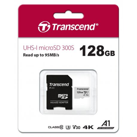 Карта пам'ятi Transcend microSD 128GB V30 U3 UHS-I R100/W40MB/s + SD (TS128GUSD300S-A)