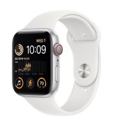 Apple Watch SE 2022 44mm (GPS+LTE) Silver Aluminum Case with White Sport Band - Size S/M (MNU13)