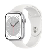 Apple Watch Series 8 45mm (GPS) Silver Aluminum Case w. White Sport Band - Size S/M (MP6P3)