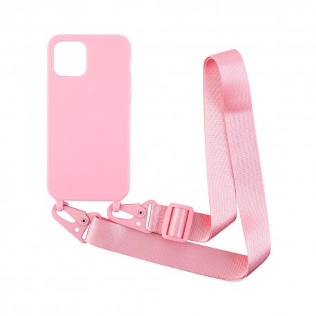 Чехол Silicone Case для Apple iPhone 14 Pro Max с ремешком на плечо Pink Sand