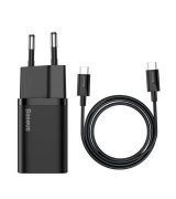 Мережевий зарядний пристрій Baseus Super Silicone PD Charger 25W (1Type-C) + With Cable Type-C to Type-C Black (TZCCSUP-L01)