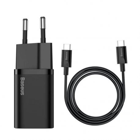Мережевий зарядний пристрій Baseus Super Silicone PD Charger 25W (1Type-C) + With Cable Type-C to Type-C Black (TZCCSUP-L01)