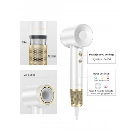 Фен з іонізацією Laifen Swift Premium Golden White (2 насадки + сумка) (LF03-PTG-EU)
