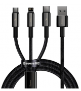Кабель Baseus Tungsten Gold Fast Charging 3in1 (MicroUSB+Lightning+Type-C) 3,5A (1,5m) Black (CAMLTWJ-01)
