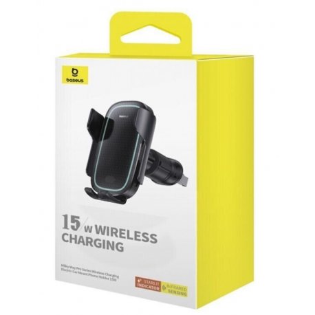 Автодержатель с БЗУ Baseus Milky Way Pro 15W Black (C40357000111-00)