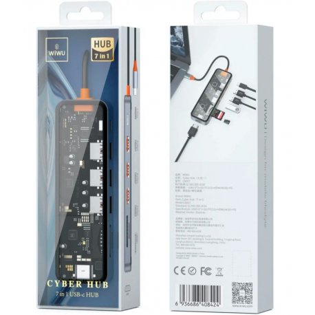 HUB WIWU Cyber CB007 7in1 Type C (3xUSB3.0+PD100W+Type-C+4KHDMI+SD+microSD (Space Gray)