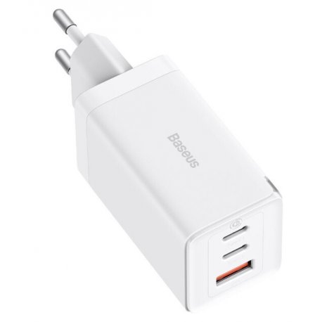 Сетевое зарядное устройство Baseus GaN5 Pro 2C+U 65W Type-C to Type-C 100W 1m White (CCGP120202)