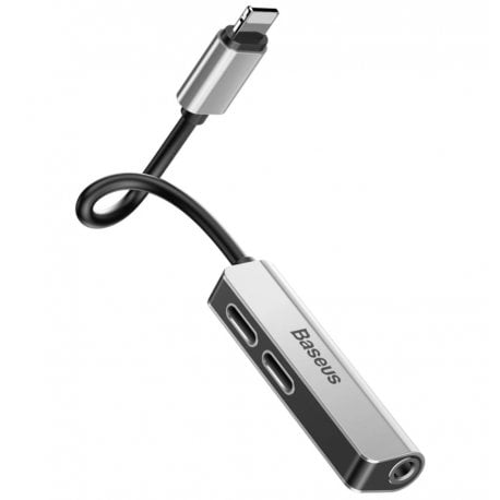 Перехідник Baseus 3-in-1 Lightning to Dual Lightning 3.5 mm Female Silver/Black (CALL52-S1)