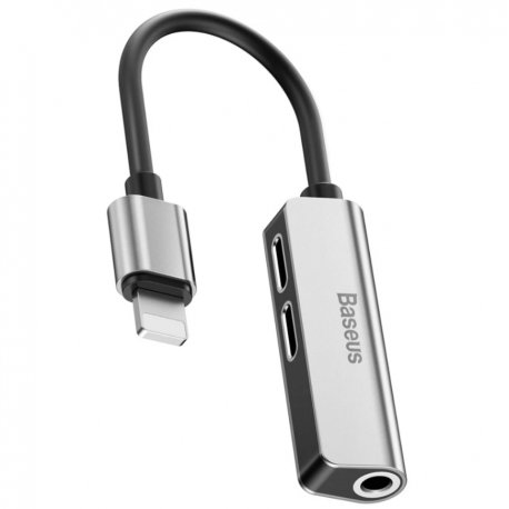 Переходник Baseus 3-in-1 Lightning to Dual Lightning 3.5 mm Female Silver/Black (CALL52-S1)