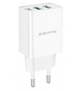 Мережевий зарядний пристрій Borofone BA70A Quick three-port (Type-C+2USB) PD20W+2Q3.0 White