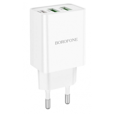 Мережевий зарядний пристрій Borofone BA70A Quick three-port (Type-C+2USB) PD20W+2Q3.0 White