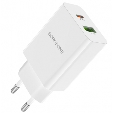 Сетевое зарядное устройство Borofone BA56A (USB+Type-C) PD20W+QC3.0 White