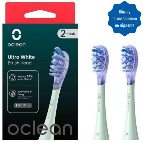 Насадки для зубної щітки Oclean UW01 G02 Ultra White Brush Head Green (2 шт) (6970810553529)