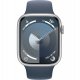 Apple Watch Series 9 45mm (GPS+LTE) Silver Aluminum Case with Storm Blue Sport Band - Size S/M (MRMG3)