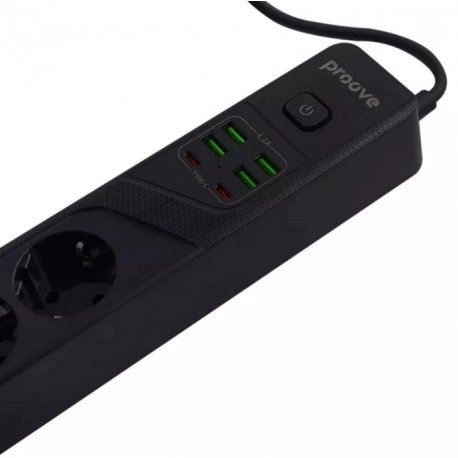 Удлинитель Proove Power Socket P-04 4 розетки + 4USB + 2Type-C (2m) Black (PSP442420001)
