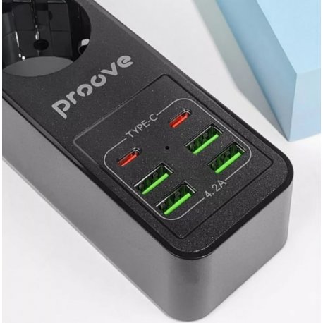 Удлинитель Proove Power Socket P-03 (3 розетки + 4USB + 2Type-C) (2m) Black (PSP342420001)
