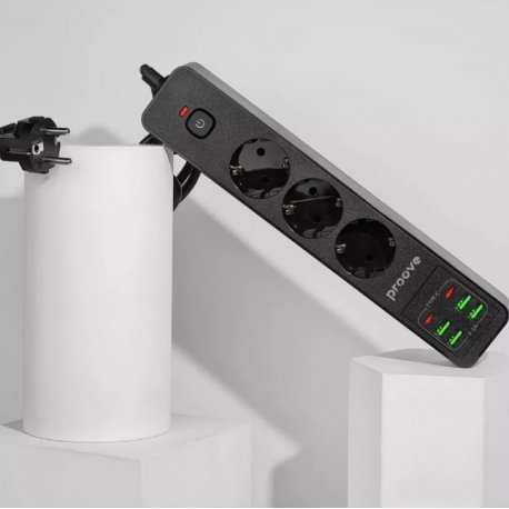 Удлинитель Proove Power Socket P-03 (3 розетки + 4USB + 2Type-C) (2m) Black (PSP342420001)
