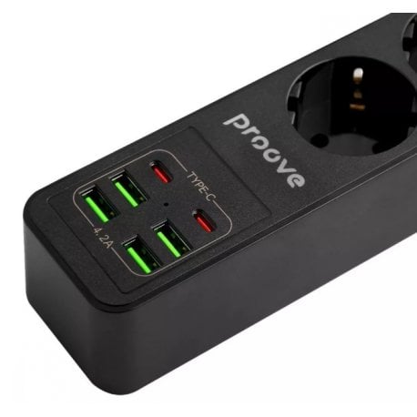 Удлинитель Proove Power Socket P-03 (3 розетки + 4USB + 2Type-C) (2m) Black (PSP342420001)