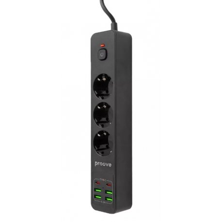 Удлинитель Proove Power Socket P-03 (3 розетки + 4USB + 2Type-C) (2m) Black (PSP342420001)