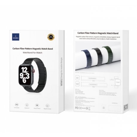 Ремешок WIWU Carbon Fiber Рattern Мagnetic для Apple Watch 42/44/45/49mm Black (Wi-WB009)