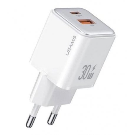 Мережевий зарядний пристрій Usams US-CC189 PD30W+QC3.0 A+C Dual-port Fast Charger White (CC189TC02)