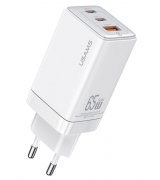 Мережевий зарядний пристрій Usams US-CC180 65W ACC (2Type-C-USB) GaN Fast Charger White (CC180TC02)