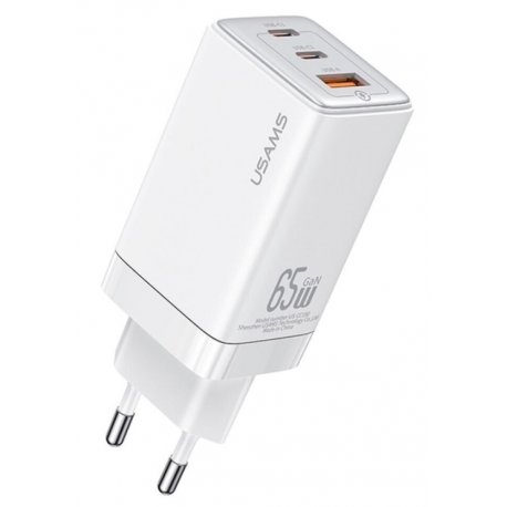 Сетевое зарядное устройство Usams US-CC180 65W ACC (2Type-C-USB) GaN Fast Charger White (CC180TC02)