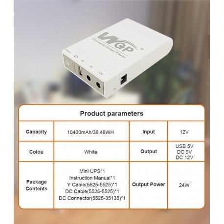 Источник автономного питания WGP Mini UPS 10400mAh 24W (DC 9/12V/USB)