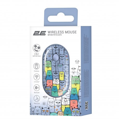 Миша бездротова 2E MF300 Pets: Cats Silent WL BT Blue (2E-MF300WPETSBL)