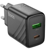 Мережевий зарядний пристрій Hoco CS23A (Type-C+USB) PD30W+QC3 Black