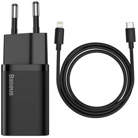 Сетевое зарядное устройство Baseus Super Silicone PD Charger 20W (1Type-C) + With Cable Type-C to Lightning Black (TZCCSUP-B01)